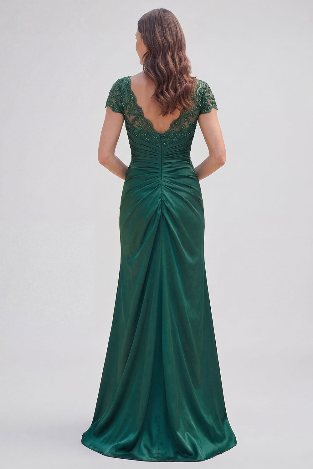 V Neck Mermaid Dark Green Ruched Mother Of Bride Dress