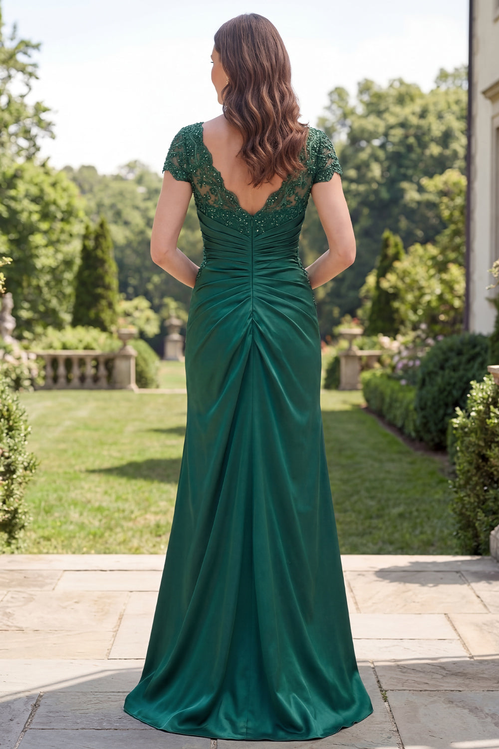 V Neck Mermaid Dark Green Ruched Mother Of Bride Dress