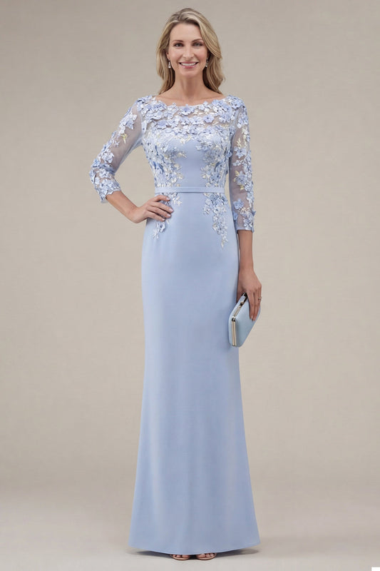 Blush Velvet Sheath Bateau Neck Appliqued Long Mother Of the Bride Dress with 3D Flowers