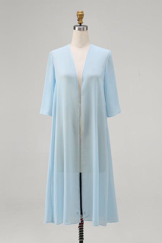 Veste en mousseline bleu ciel à manches mi-longues