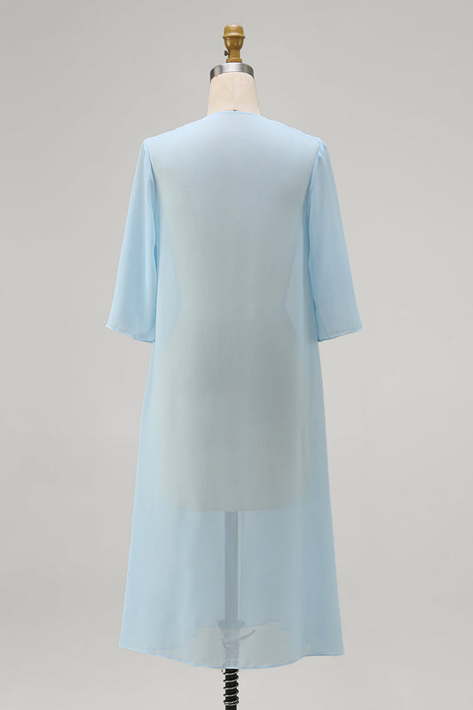 Veste en mousseline bleu ciel à manches mi-longues