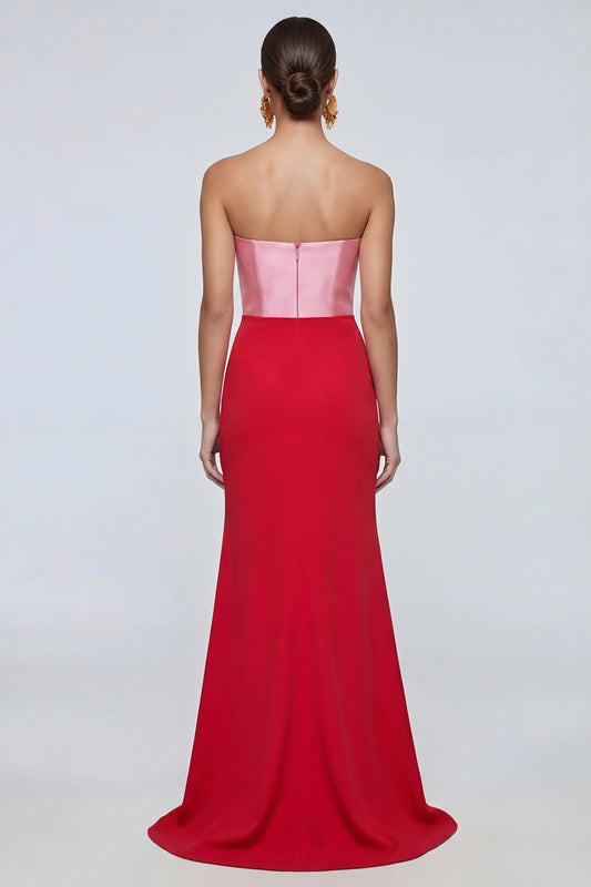 Strapless Mermaid Pink and Red Long Formal Dress with Slit