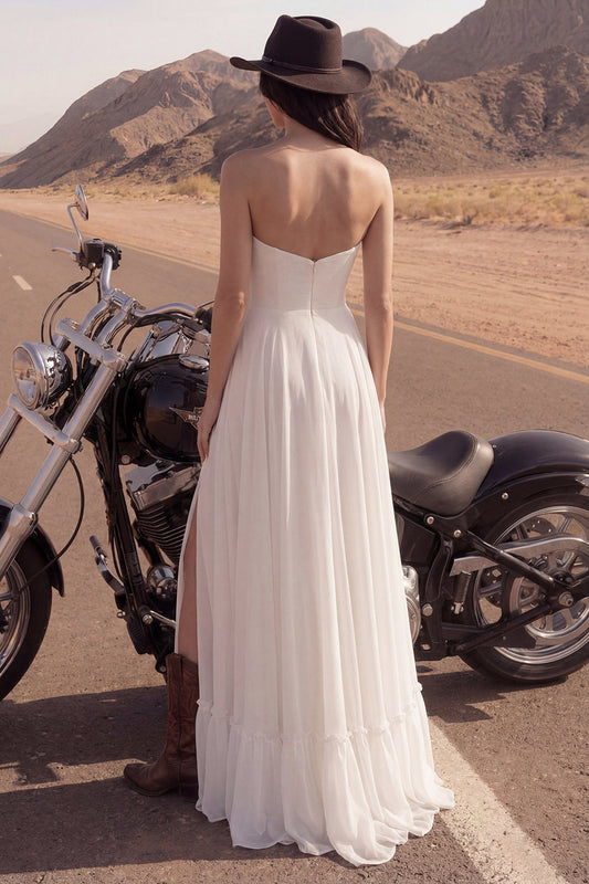 Ivory Maxi Strapless A-Line Beach Wedding Dress with Slit