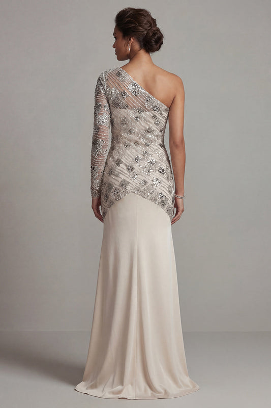 One Shoulder Sequin Mermaid Apricot Mother Of the Bride Dress