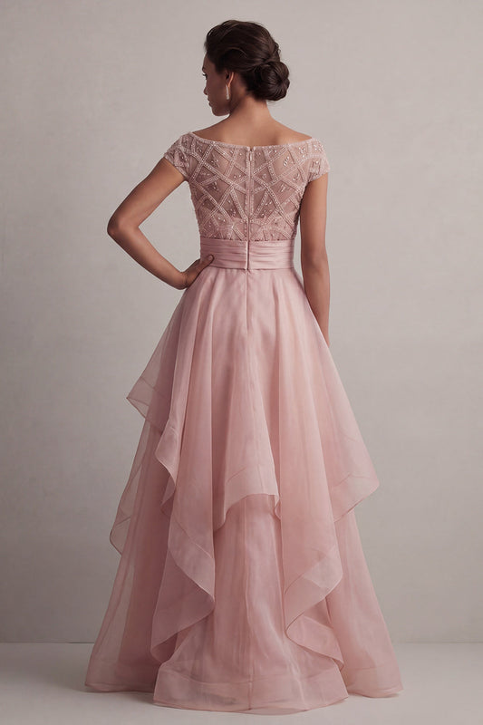 Boat Neck A-Line Blush Sequin Mother of the Bride Dress