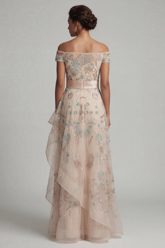 Off The Shoulder A Line Blush Sequin Mother Of the Bride Dress