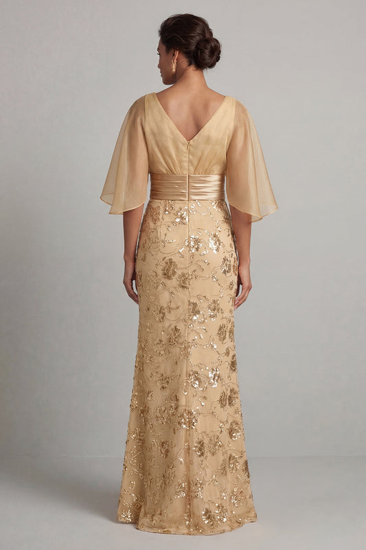 Mermaid Champagne Sequin Half Sleeve Mother Of the Bride Dress