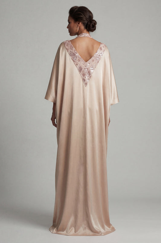 Satin Champagne Halter Neck Sheath Sequins Mother Of the Bride Dress with Slit