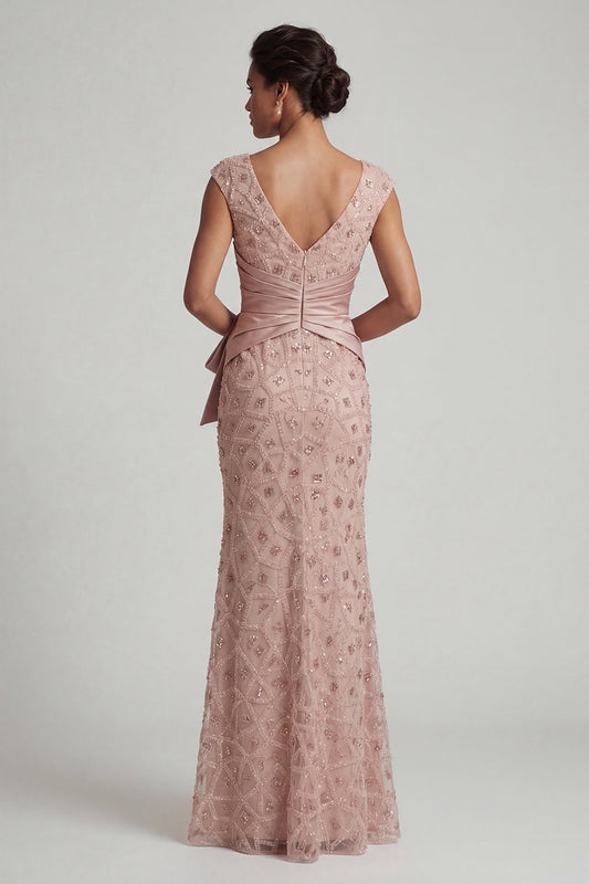 Robe de soirée sirène encolure en V ornée de perles pour la mère de la mariée