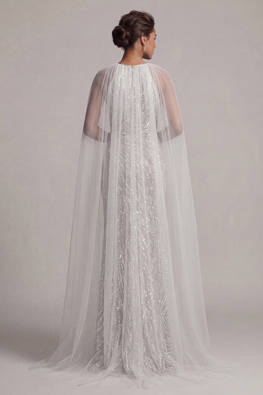 Sequin Ivory Mermaid Mother of the Bride Dress with Cap Sleeves