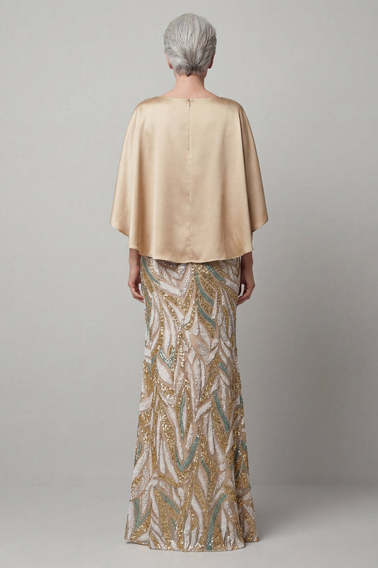 Sequin Champagne Mermaid Mother of the Bride Dress with Cap Sleeves