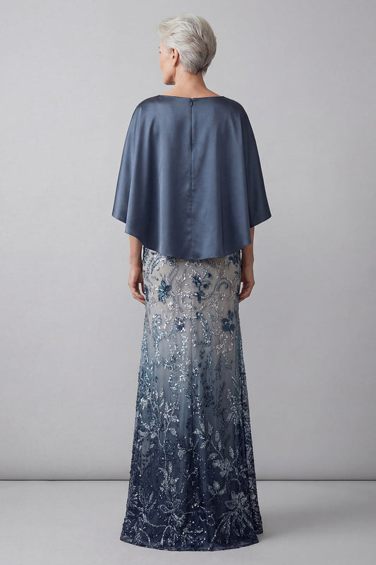 Sparkly Mermaid Long Floral Navy Sequin Mother of the Bride Dress