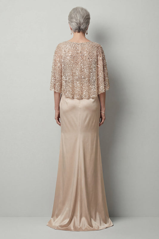 Sparkly Sequin Champagne Long Mermaid Mother of the Bride Dress with Pockets