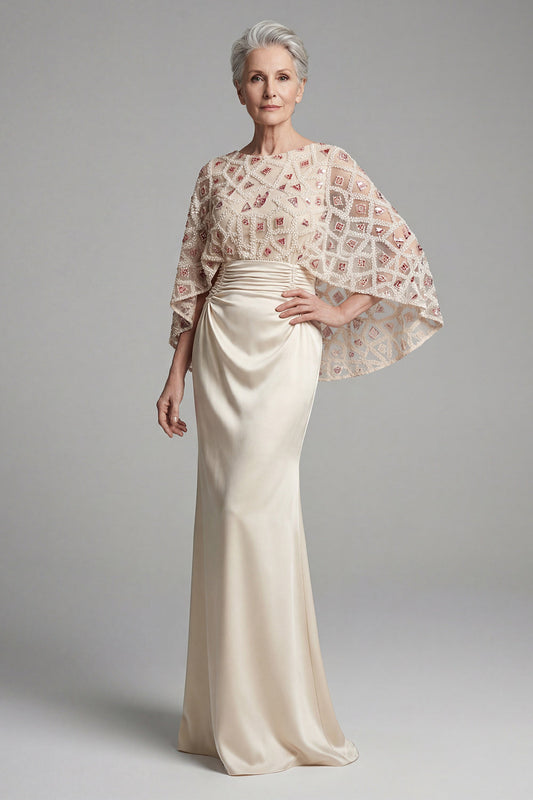 Mermaid Ivory Beaded Sparkly Long Mother of the Bride Dress