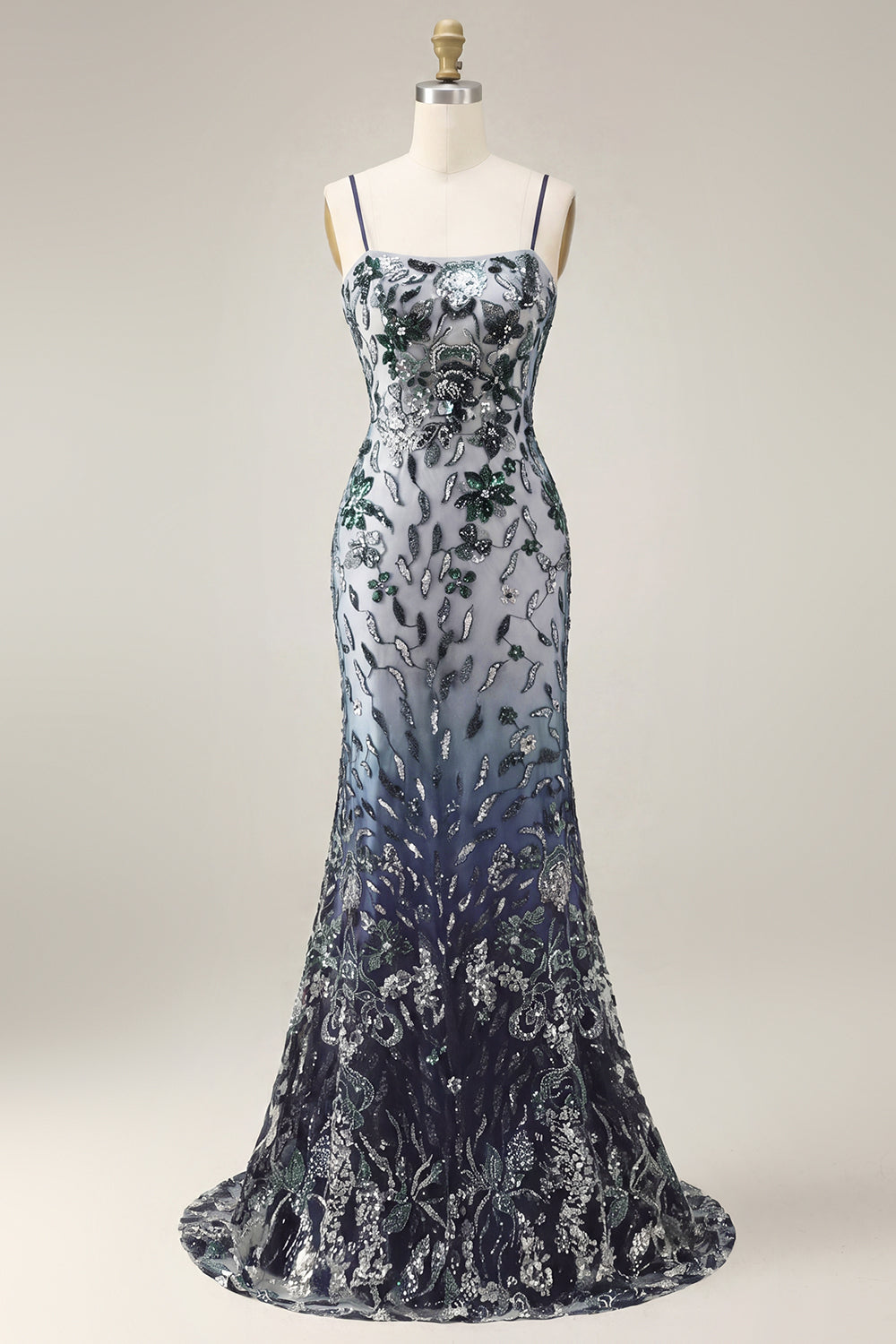 Sparkly Navy Mermaid Sequins Long Prom Dress with Cape
