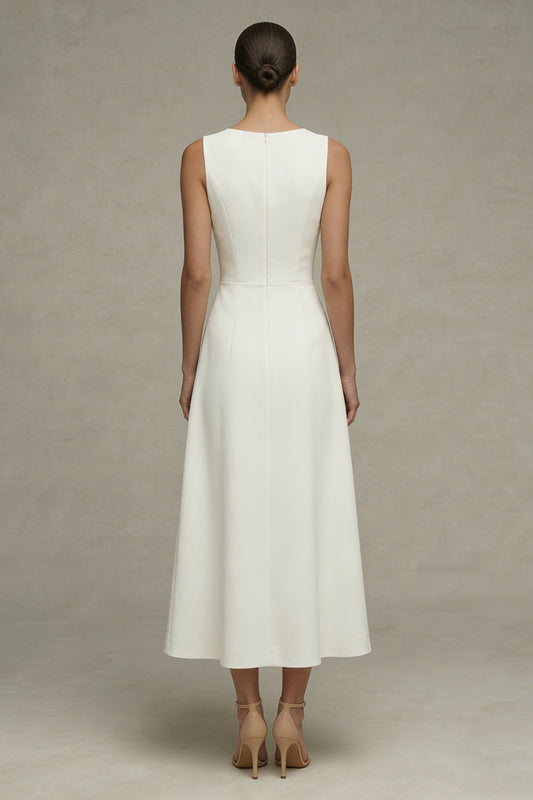 Robe de fiançailles sans manches col rond ligne A blanche