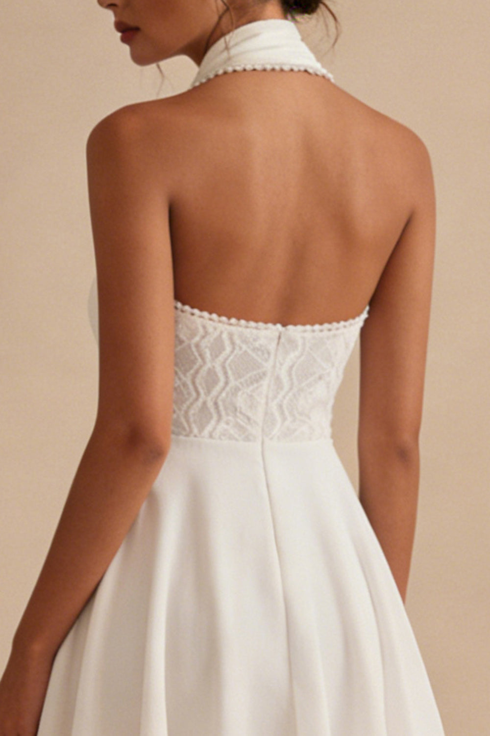 Halter Chiffon Lace A Line Little White Dress