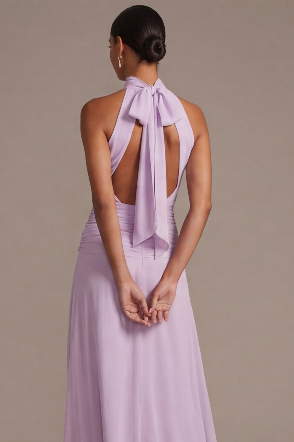Dusty Rose Floral A Line Long Wedding Guest Dress with Bow