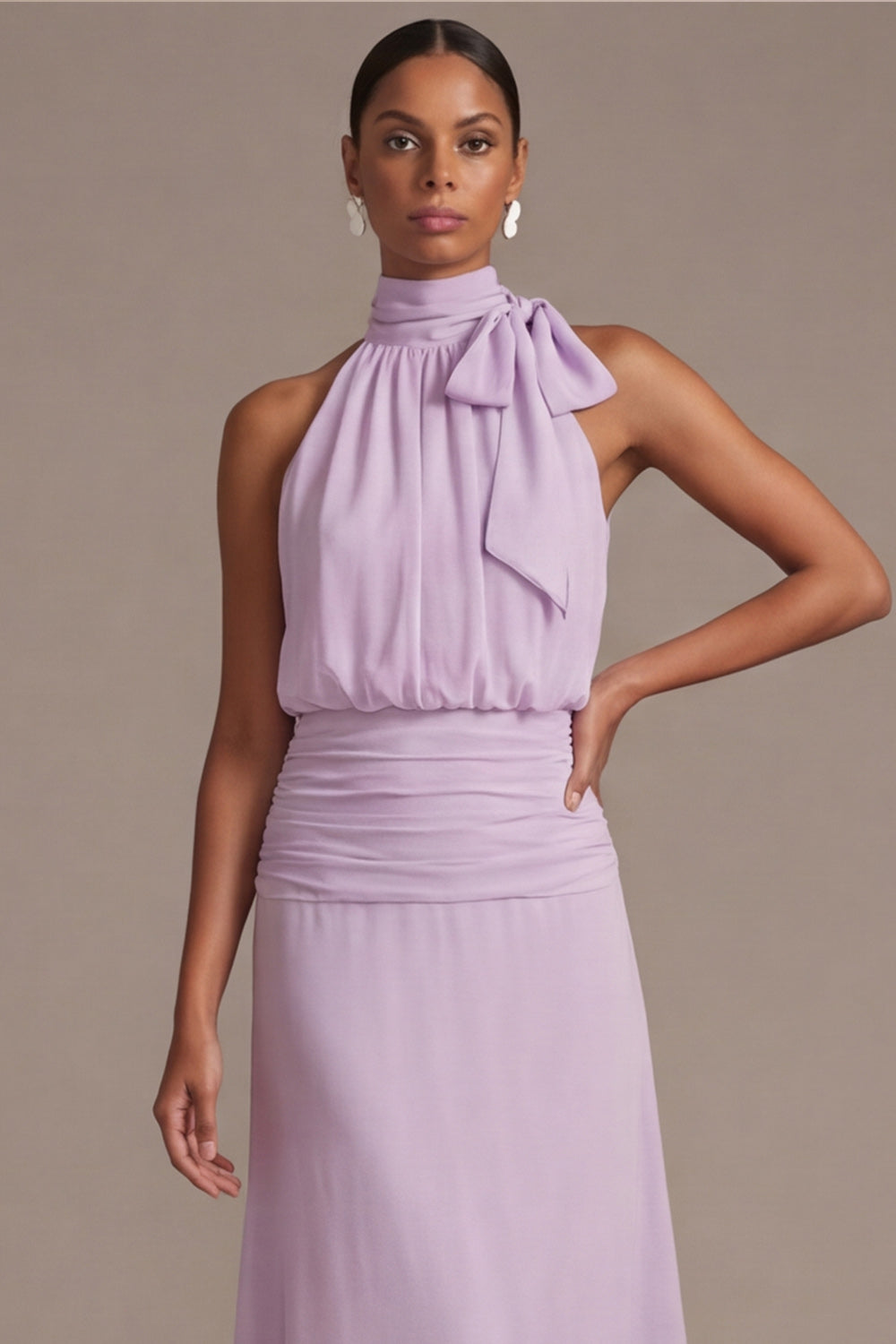 Dusty Rose Floral A Line Long Wedding Guest Dress with Bow