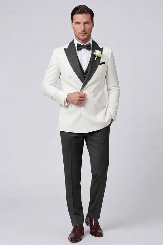 Costumes de bal pour hommes croisés, 3 pièces, revers à pointes, noirs