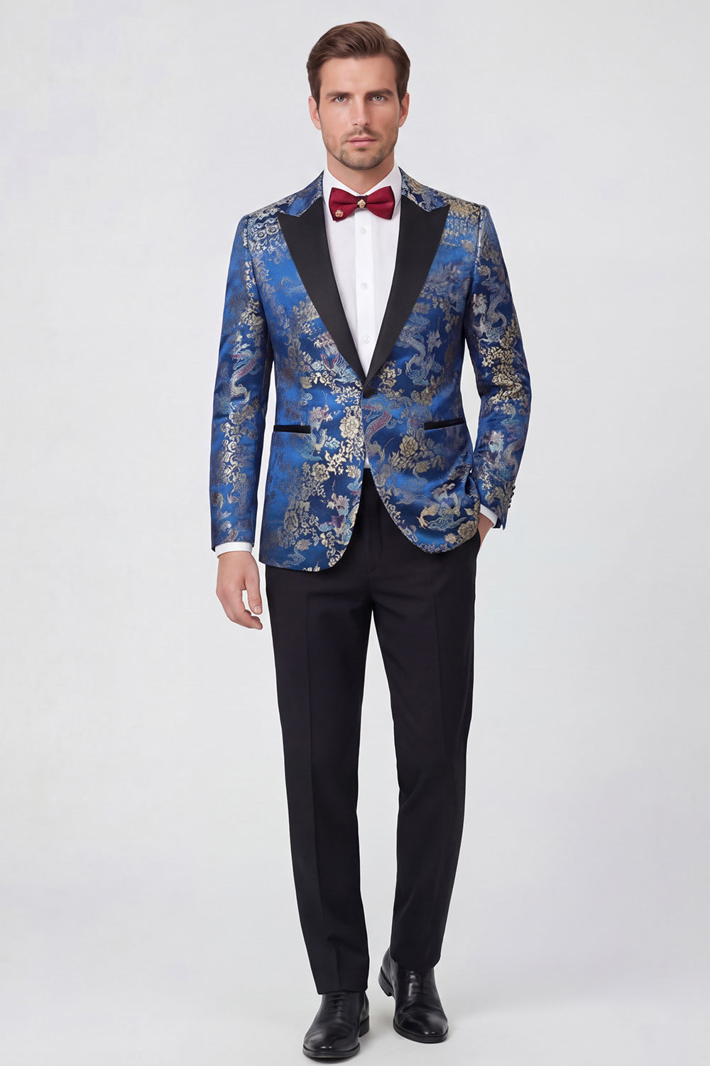 Red 2-piece Peaked Lapel One Button Jacquard Men's Prom Suits