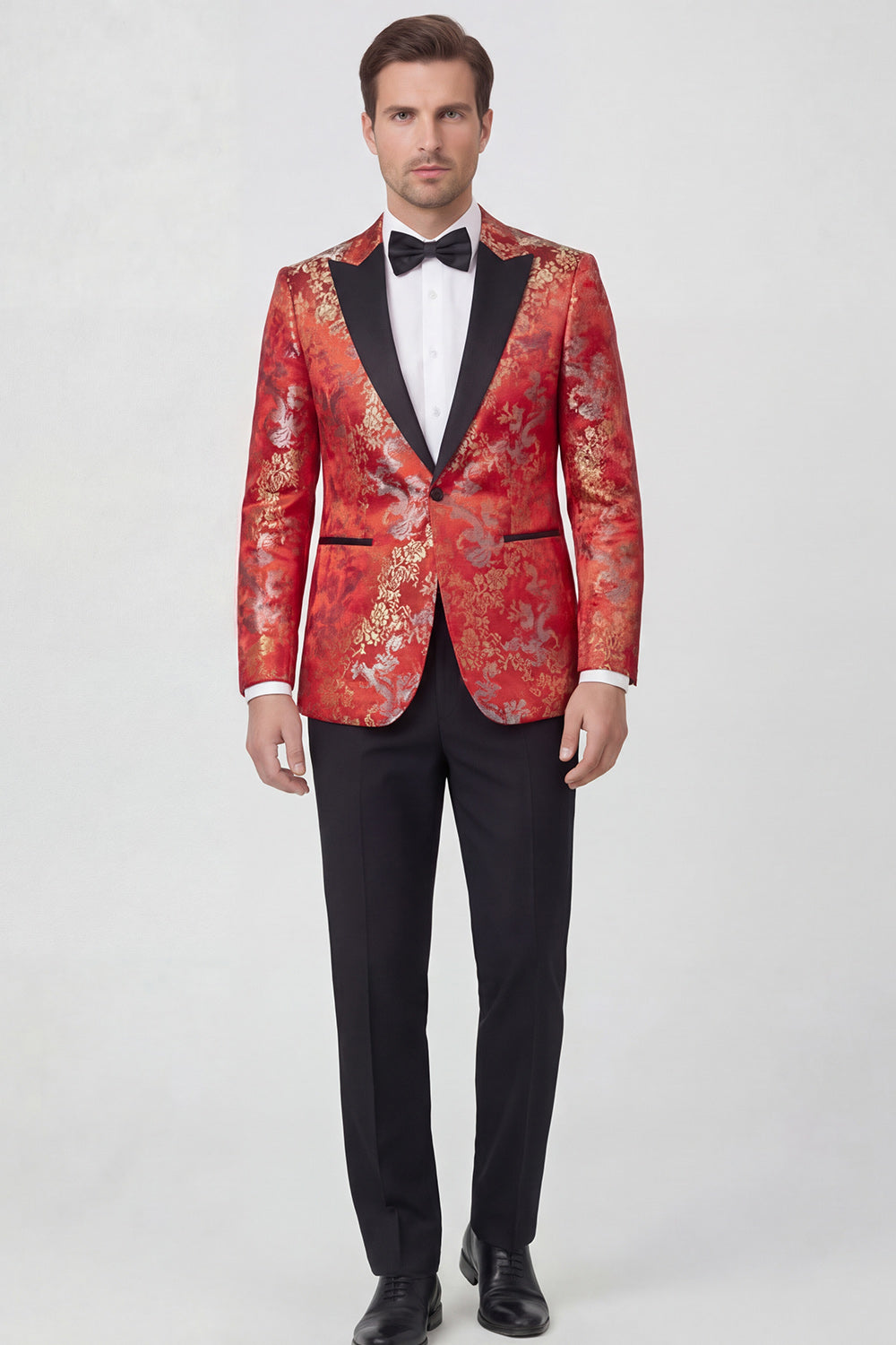 Red 2-piece Peaked Lapel One Button Jacquard Men's Prom Suits
