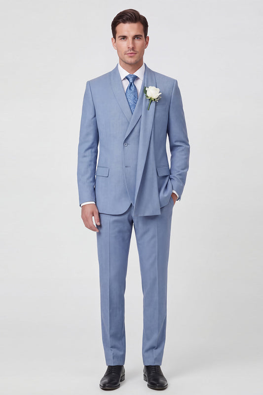 Costumes de mariage 2 pièces pour homme bleu clair à revers châle et simple boutonnage