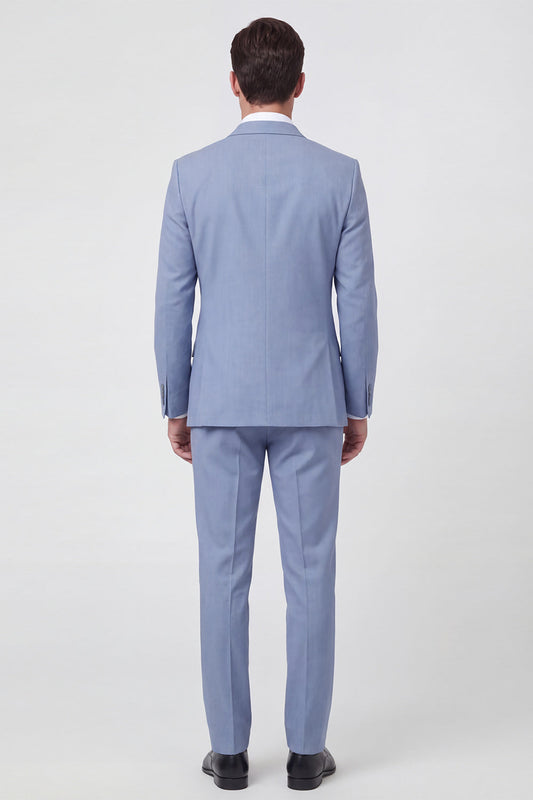 Costumes de mariage 2 pièces pour homme bleu clair à revers châle et simple boutonnage