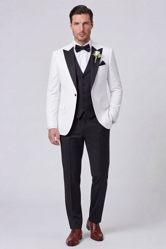 Costumes de bal noirs 3 pièces pour hommes à un bouton et revers crantés