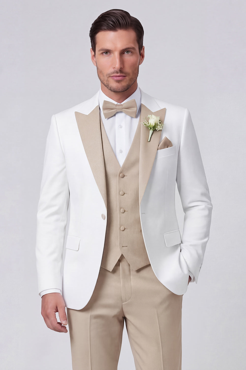Costumes de bal noirs 3 pièces pour hommes à un bouton et revers crantés