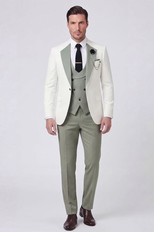 Costume de bal pour homme 3 pièces vert foncé, à revers crantés, un bouton