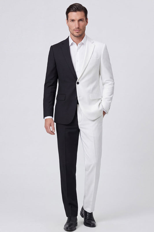 Costumes de cérémonie pour hommes, noir et blanc, à revers crantés, simple boutonnage
