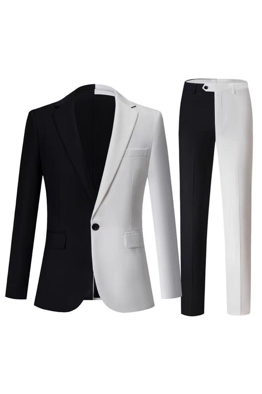 Costumes de cérémonie pour hommes, noir et blanc, à revers crantés, simple boutonnage