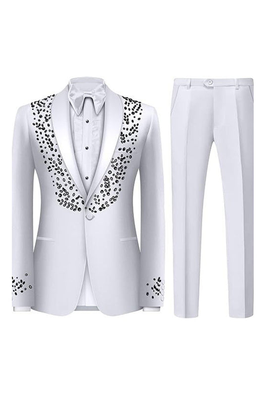 Costumes de Mariage Homme 2 Pièces Noir Scintillant à Revers Châle et Un Bouton