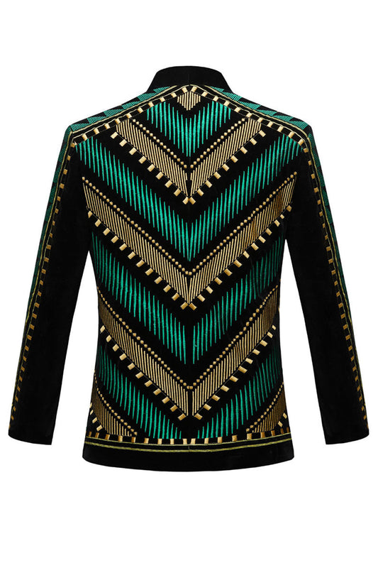 Blazer Homme Vert Ouvert Brodé Géométrique