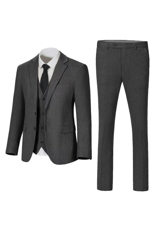 Costume de mariage 3 pièces gris foncé à revers crantés pour homme