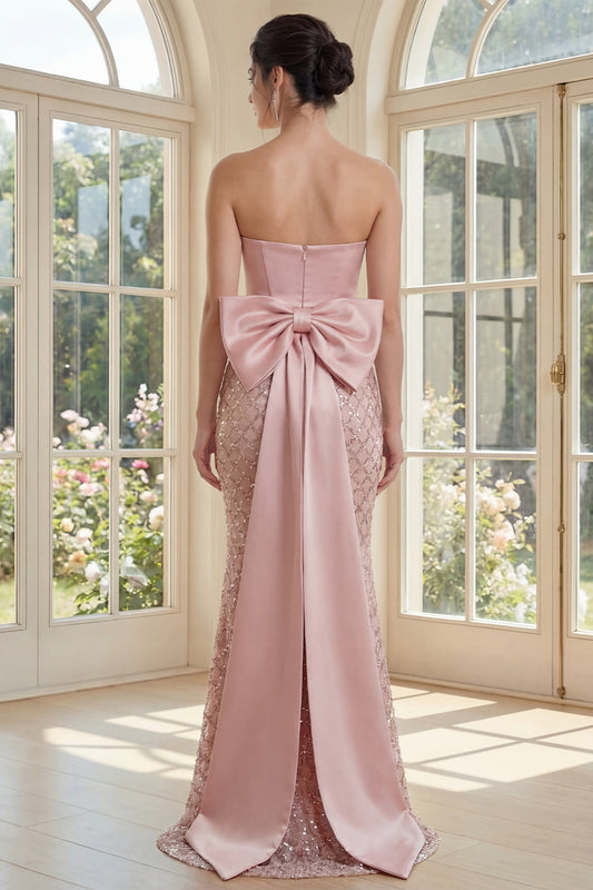 Robe longue bustier corset à sequins Blush Mermaid avec nœud