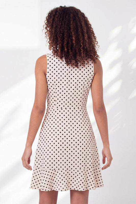 White Black Dot A-Line V-Neck Ruffle Mini Graduation Dress