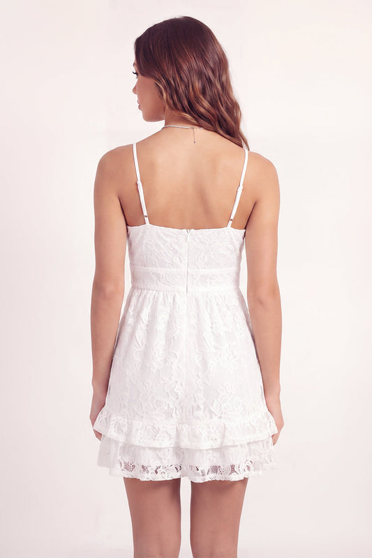 White Lace A-Line Spaghetti Straps Mini Graduation Dress
