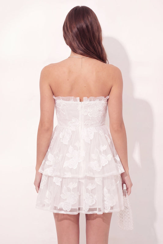 Off the Shoulder White A-Line Floral Ruched Mini Graduation Dress