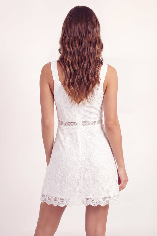 A-Line White Lace V-Neck Mini Graduation Dress