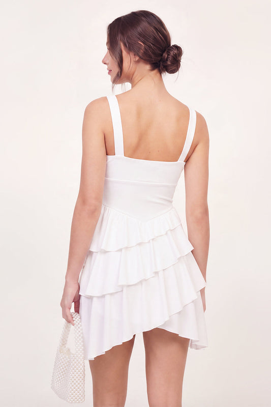 A-Line White Tiered Ruffled Mini Graduation Dress