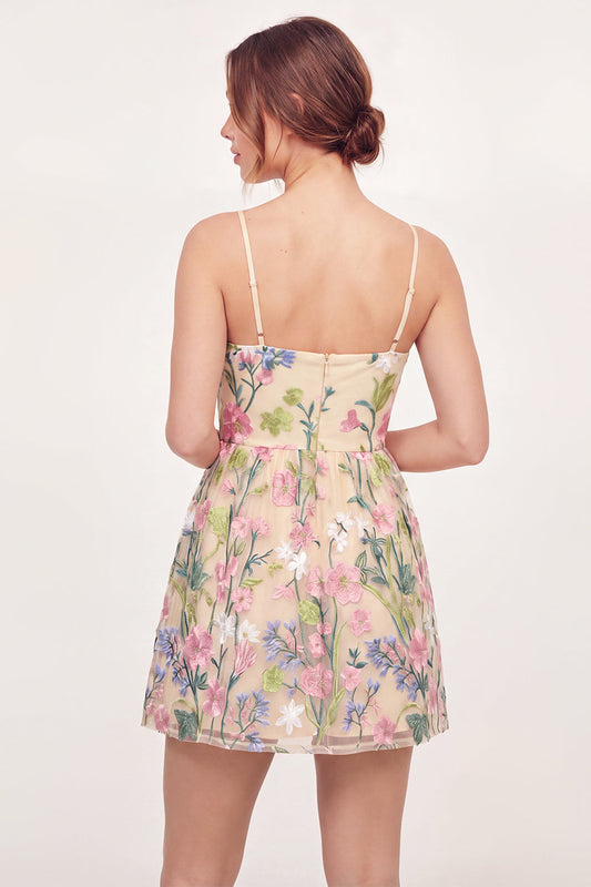 Tulle Floral Embroidered Yellow Mini Graduation Dress