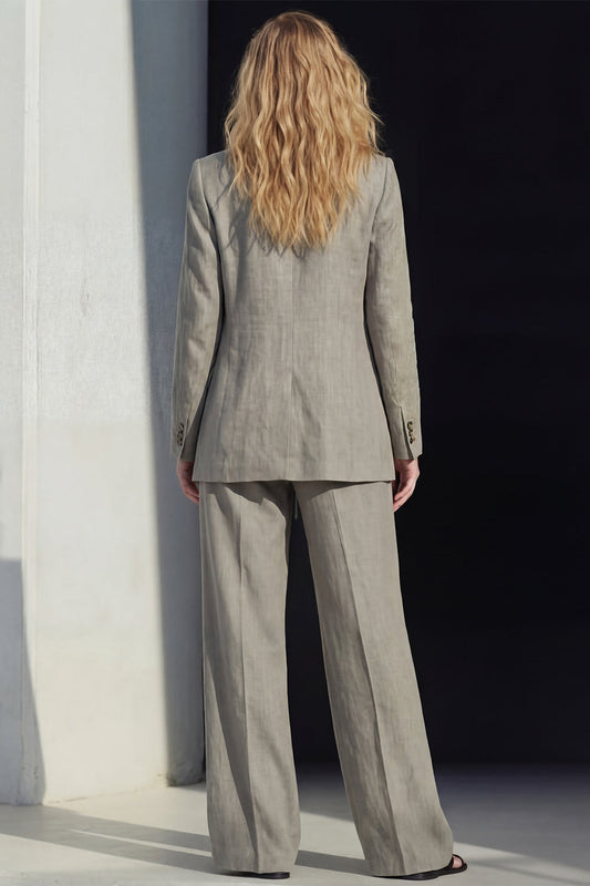 Ensemble tailleur-pantalon gris 2 pièces pour femme avec revers crantés et poches