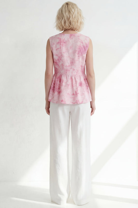 Pink One Button 2-Piece V Neck Printed Women Suits