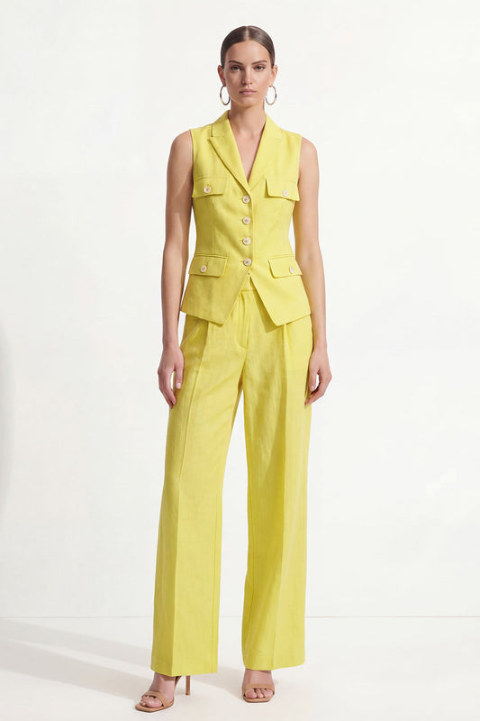 Costume d'affaires 2 pièces jaune citron à revers cranté et simple boutonnage