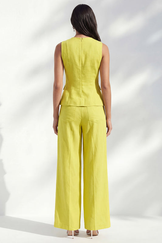 Lemon Yellow Crew Neck Slim Fit Long Women Suit