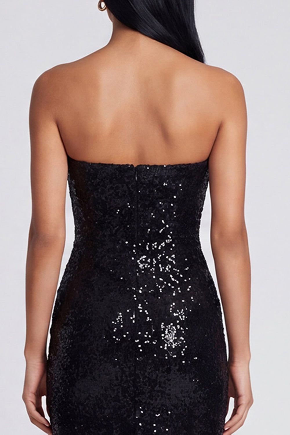 Robe longue de soirée noire sans bretelles, coupe droite, paillettes florales scintillantes