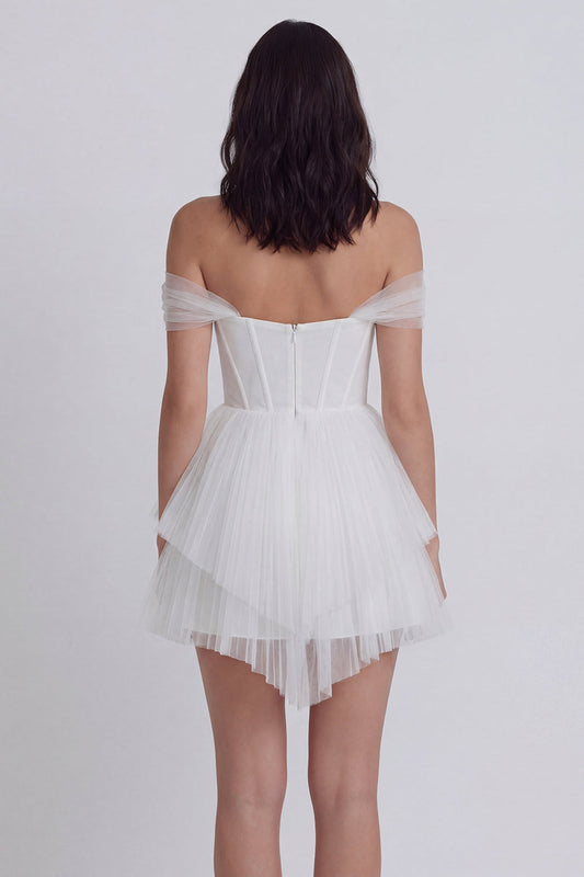 Off-the-Shoulder Corset A-Line Tulle Little White Dress