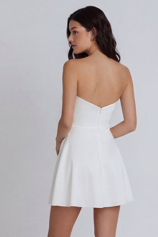 A-Line Sweetheart Ivory Ruched Satin Mini Dress